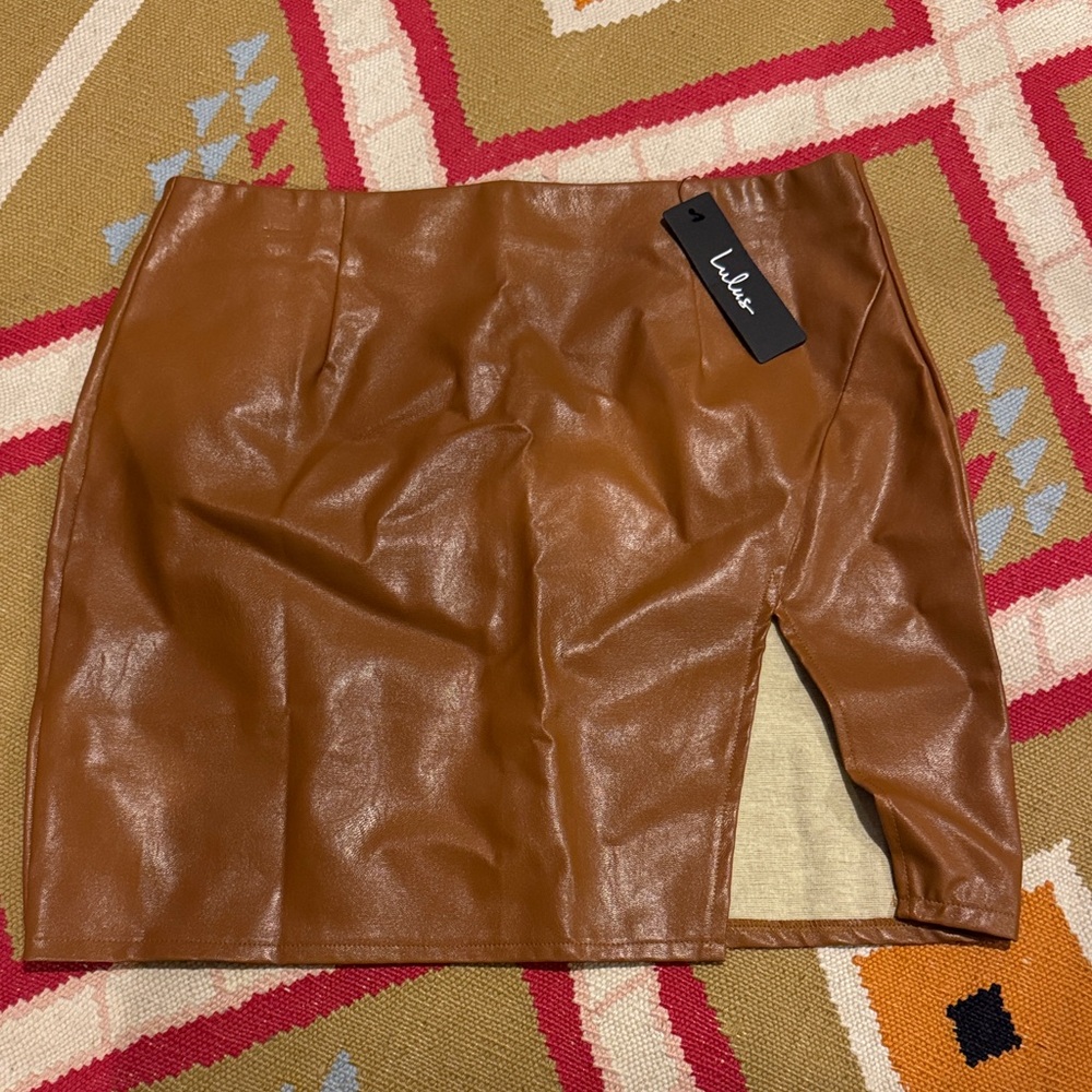 Lulu's Tan Faux Leather Skirt